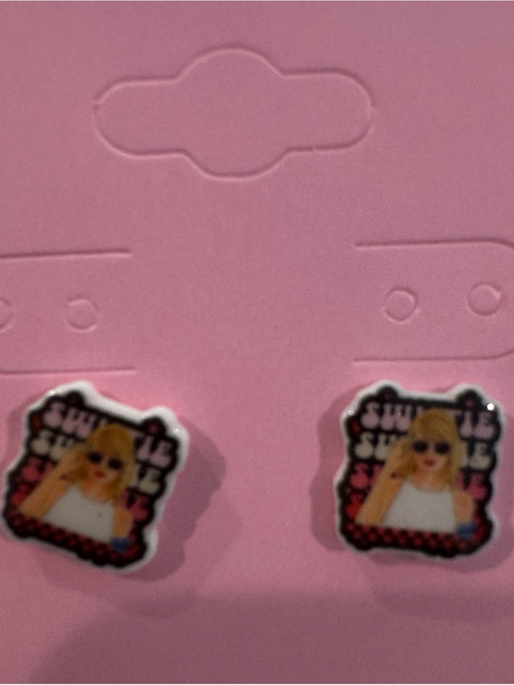 Pink Novelty Stud Earrings - Swiftie Blonde Sunglasses Graphic